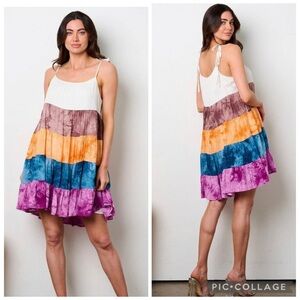 BiBi Color Blocked‎ Tiered Dress Rainbow Ruffle NWT Adjustable straps Medium